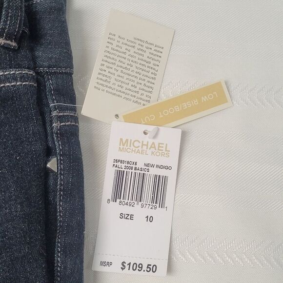 MICHAEL Michael Kors Jeans Y2K Low Rise Boot Cut Denim Stud Sausalito 10 New - Picture 9 of 14
